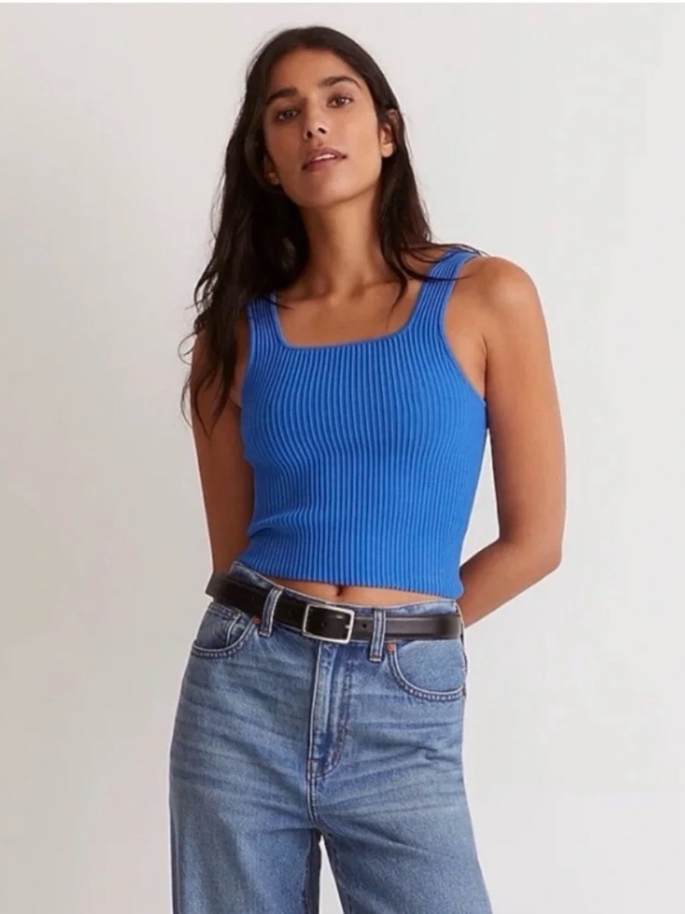 Madewell Ribbed Square-Neck Crop Tank - Blue